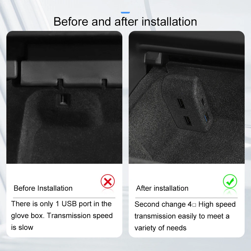Estación de acoplamiento para guantera, 4 concentradores USB tipo c para Tesla Model3/Y, adaptador de flocado de carga rápida, extensión divisora alimentada