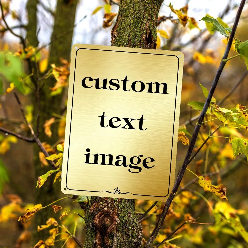 CIFbuy [2D Flat] 1pc Personalized Gold Metal Plaque, Custom Text Tree Hanging Garden Decor (Only For Decoration)
