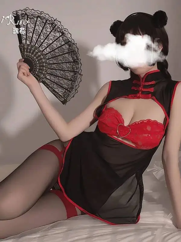 Sexy doce malha puro desejo vestido de corte baixo abotoado cheongsam oco para fora vestido pendurado pescoço sem mangas encantador casaul e6tl