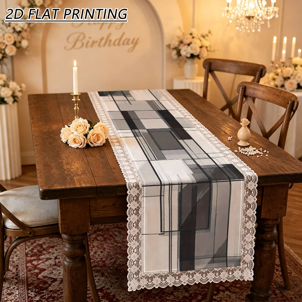 1pc Geometric Line Pattern Tulle Lace Table Runner For Banquet Event Dining Room