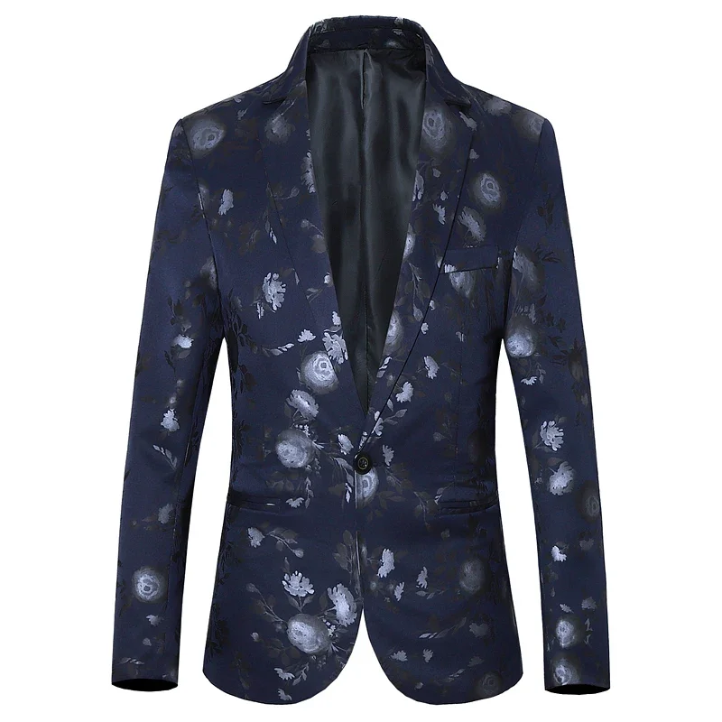 New in Suits Blazers Blazer Coat Men Floral Print Navy Black White Fatos Masculinos Modernos Vintage Mens Blazer Luxe Homme 6XL