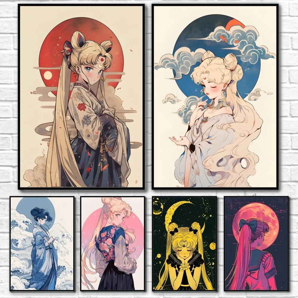 

S-Sailor M-Moon Ancient Cute Poster Sticky Wall Art Printing Waterproof Home Living Bed Room Bar Aesthetic Decor