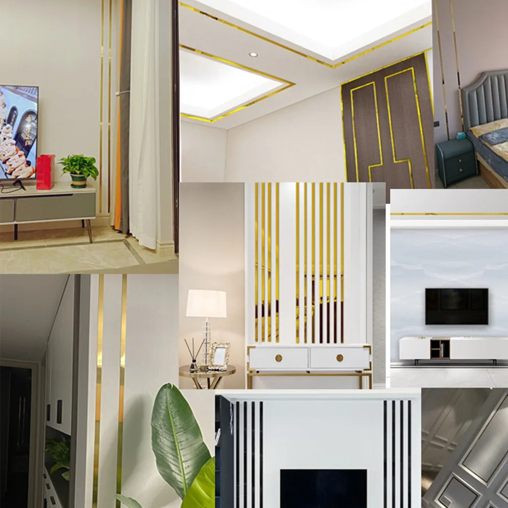 New 5M Mirror Wall Sticker Stainless Steel Self-adhesive Decorative Lines Strip Gold Wall Ceiling Edge Strip Living Room Decor