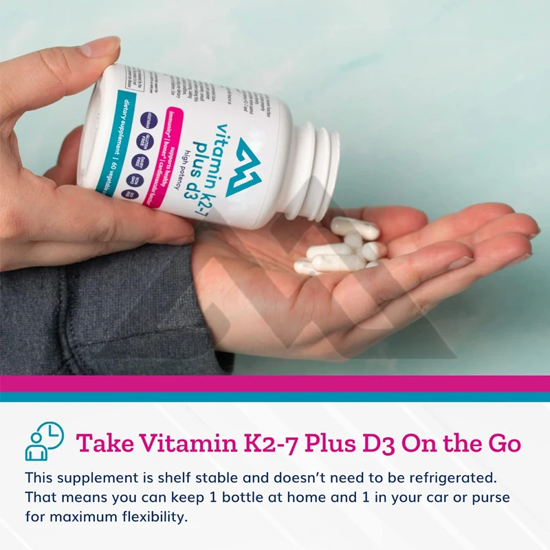 Vitamin K2-7 Plus D3- an immune, heart, and bone health supplement that enhances bioavailability with 60 capsules of vegetables