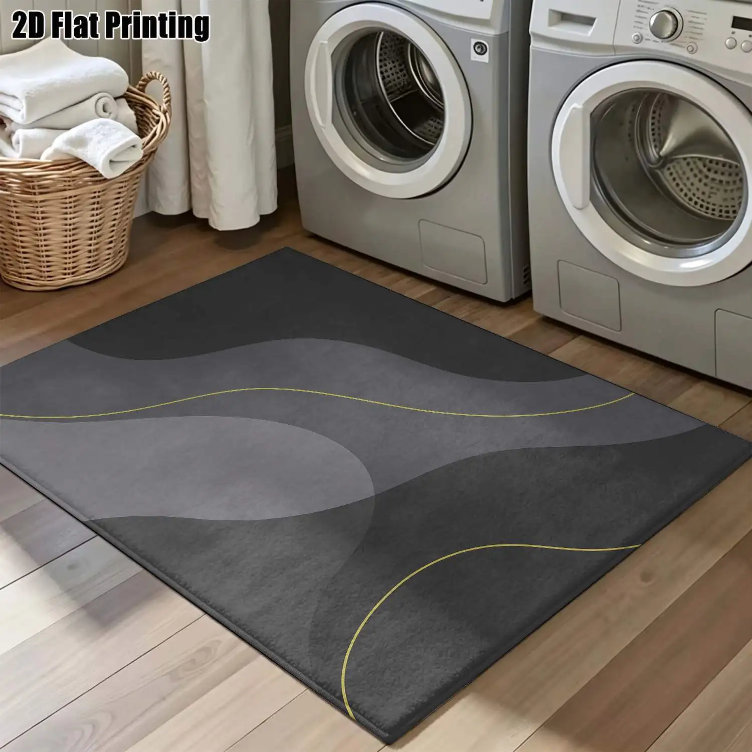 1Pc 2D Printed Carpet: Deep & Light Gray Geometric Lines, Nordic Modern Minimalist Design, Abstract Art Motifs Multi-Size, Machine Washable, Ideal for Home Decor as Entrance/Dining Room/Foyer/Bedroom/Living Room Mats.