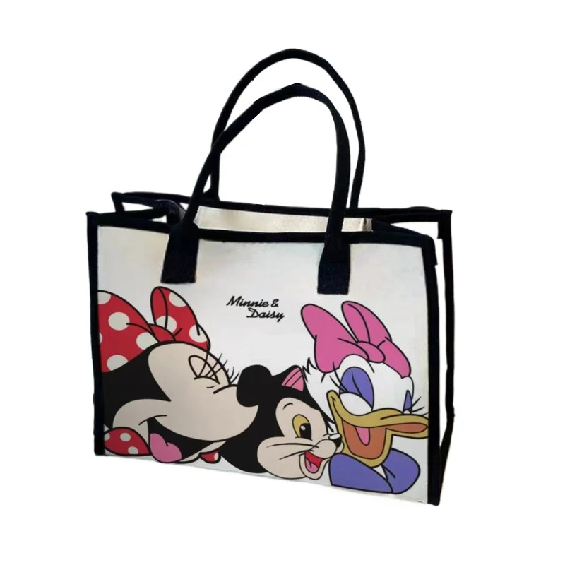

Disney Mickey Minnie Donald Duck Canvas Tote Bag for Women College Student Large Capacity Shoulder Handbag Casual Purse