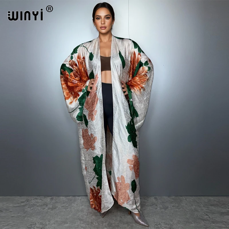 WINYI boho imprimé kimonos robes longues pour femme Cardigans tenues de plage caftan plage couvrir robe de soirée musulman maxi manteau