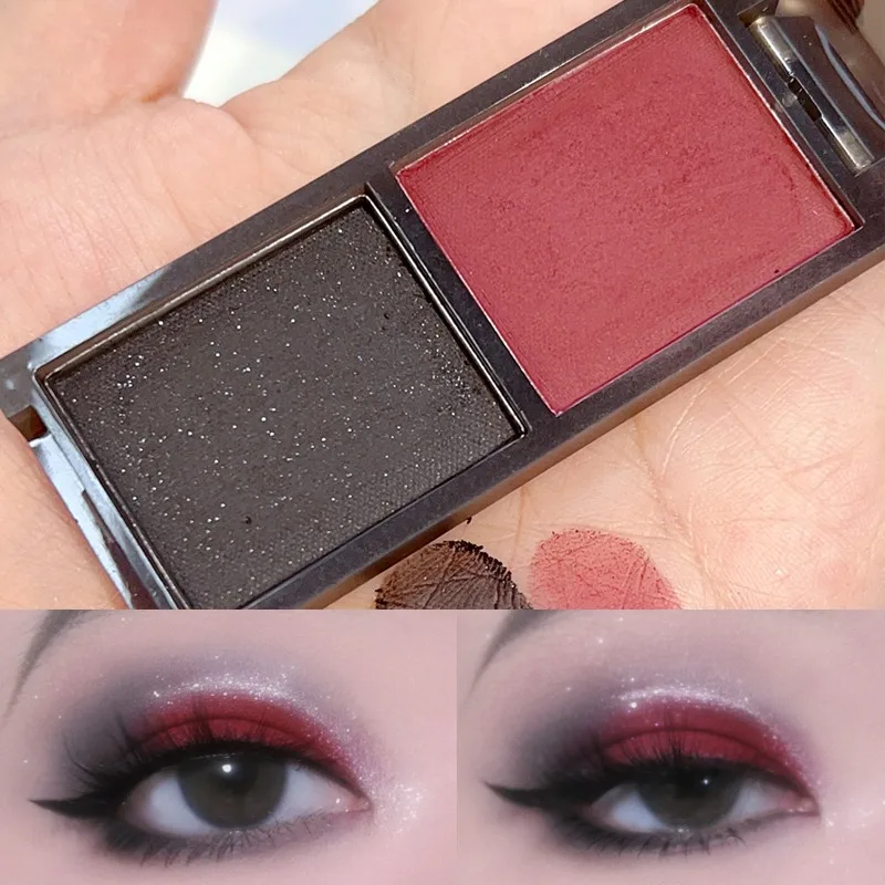 2 colori Red Black Eyeshadow Palette Waterproof Lasting Matte Glitter Earth Color Shimmer Eyeshadow Pigments cosmetici per il trucco