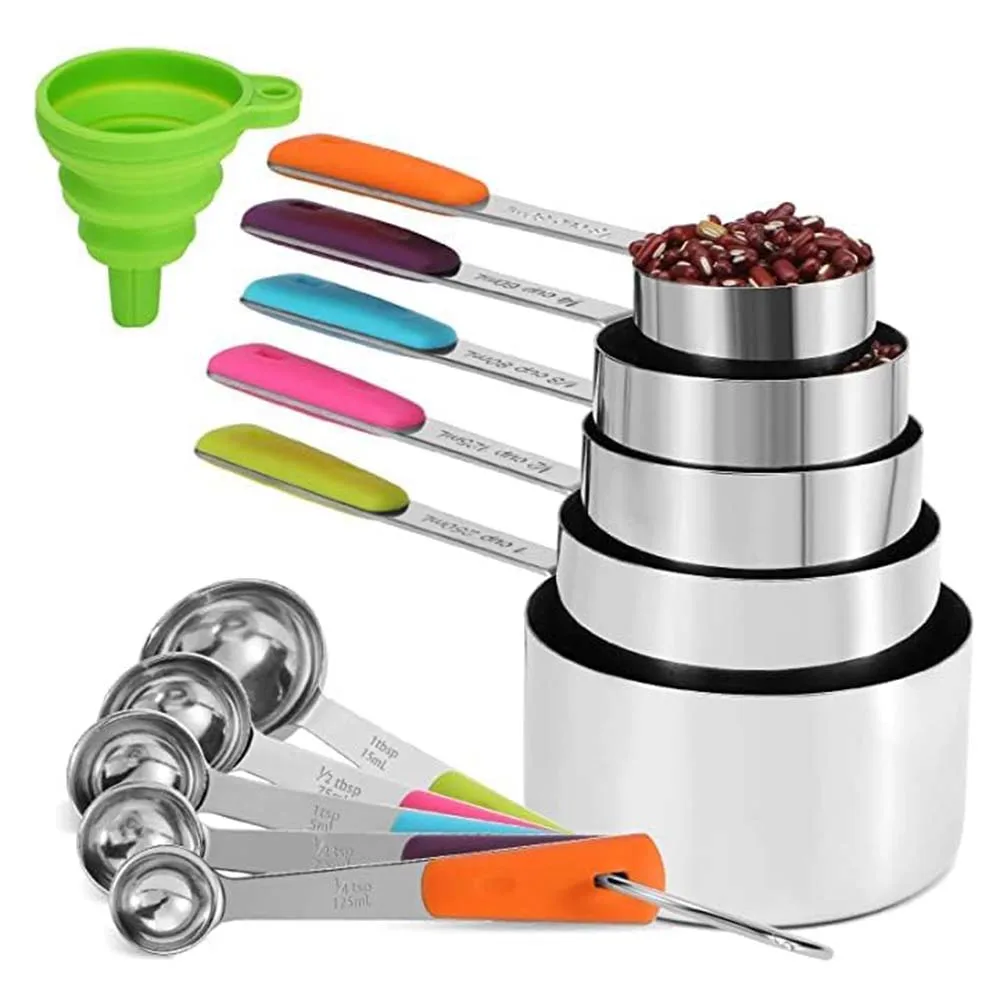 

11Pcs Stainless Steel Measuring Cups and Spoons Set, Stackable Metal Measure Cup, Kitchen Dry Food, Cooking Baking Measurements