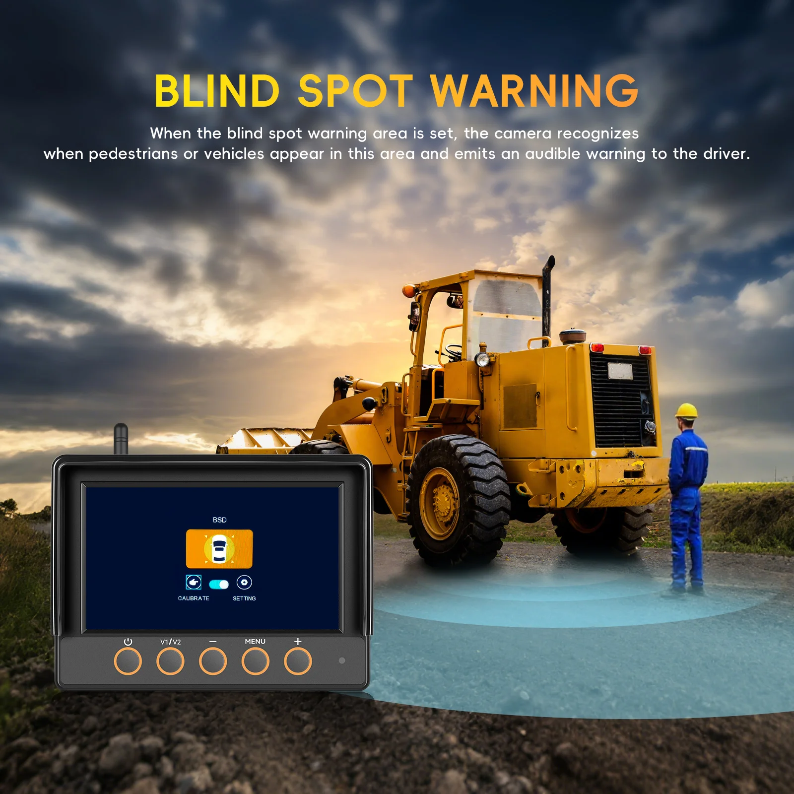 Podofo Kabelloser Auto-Monitor mit 720P Rückfahrkamera, Auto-Backup, IP68 Wasserdicht, BSD Manueller Fokus, Punkt-Warnung für Auto und LKW – Detail 5