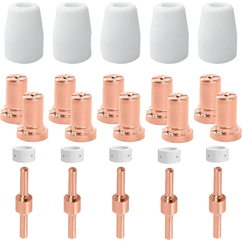 25 uds consumibles electrodos y boquillas de punta larga extendidas para cortador de Plasma de aire PT-31LG-40