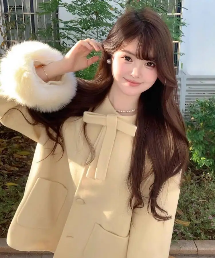 

Wool Blend Coats Womens Woolen Coat Print Autumn Chenille Tartan Stand-Up Collar Elegant Mature Chic Style Office Lady Urban Ins