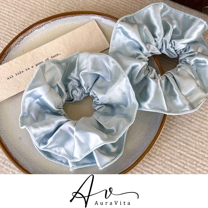 2024 Korean New Trend Blue Satin Double layered Large Scrunchie Beach Party Creative Hair Rope Women's Elegant Hair Accessories