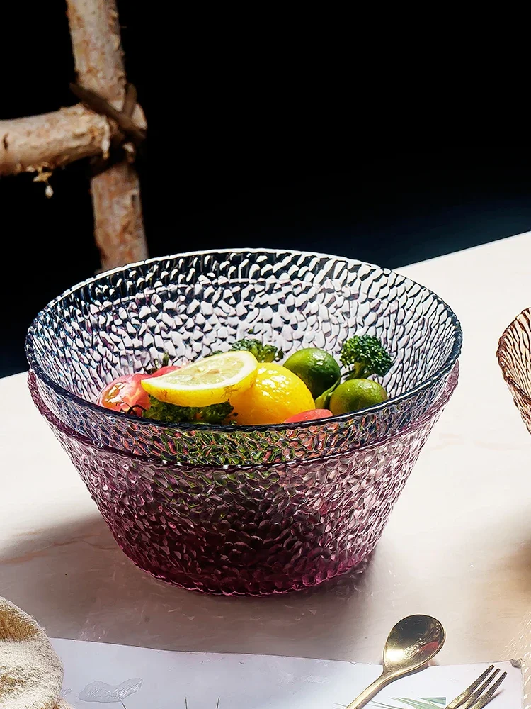 1300ml Nordic Clear Glass Salad Bowl Household Single Fruit Large Bowl Creative Cute Cutlery