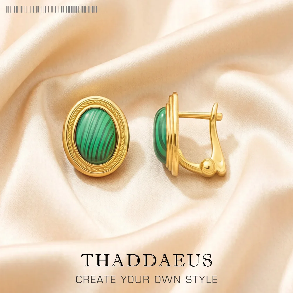 Grüne ovale Stein-Ohrstecker mit goldenen Ohrsteckern, feiner Schmuck im europäischen Stil für Frauen, brandneues Vintage-Geschenk aus 925er Sterlingsilber