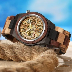 Top Marca De Luxo Mens Relógios Rodada Relógio Automático para Homens Moda Madeira Relógio Braacelet De Madeira Ajustável Relógio De Pulso Mecânico