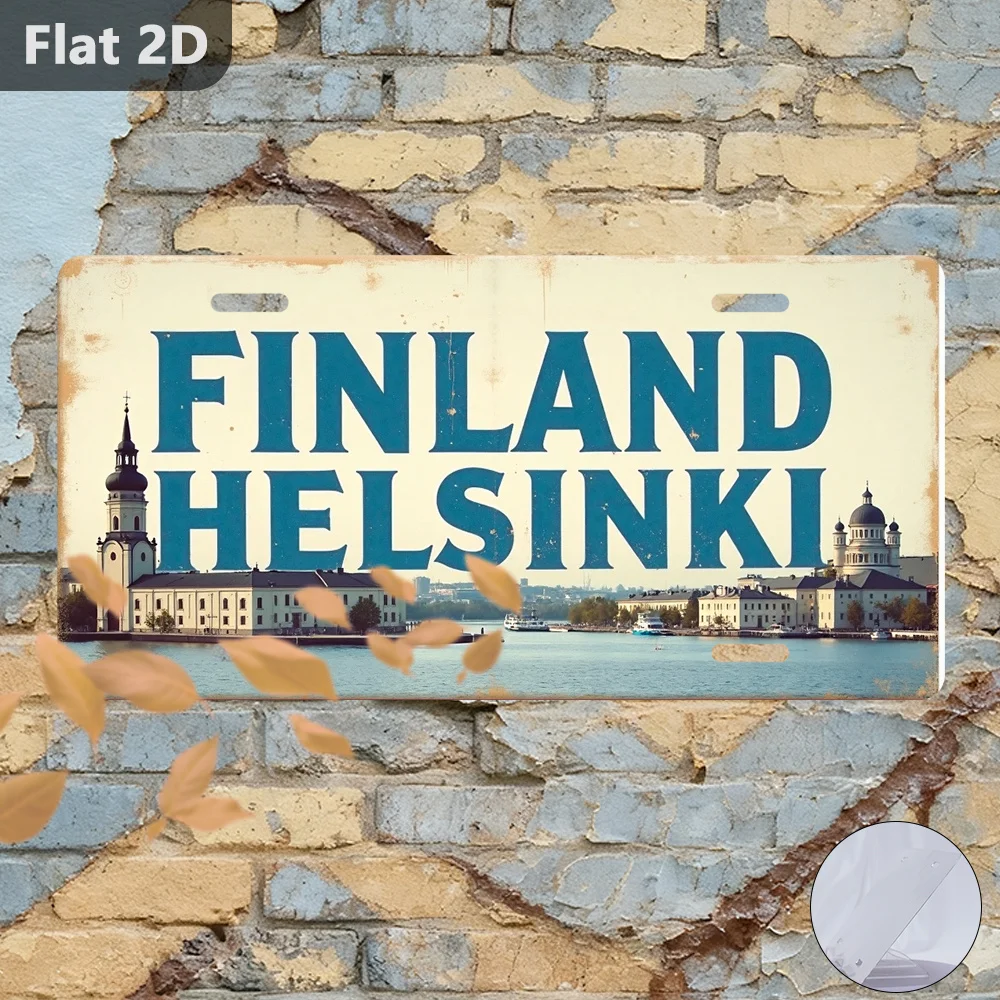 2D Flat, 1pc, Solely for Decoration Decor, Outdoor Signs And Wall Decor, Finland Helsinki Cityscape, Retro Home Decor, Solely fo