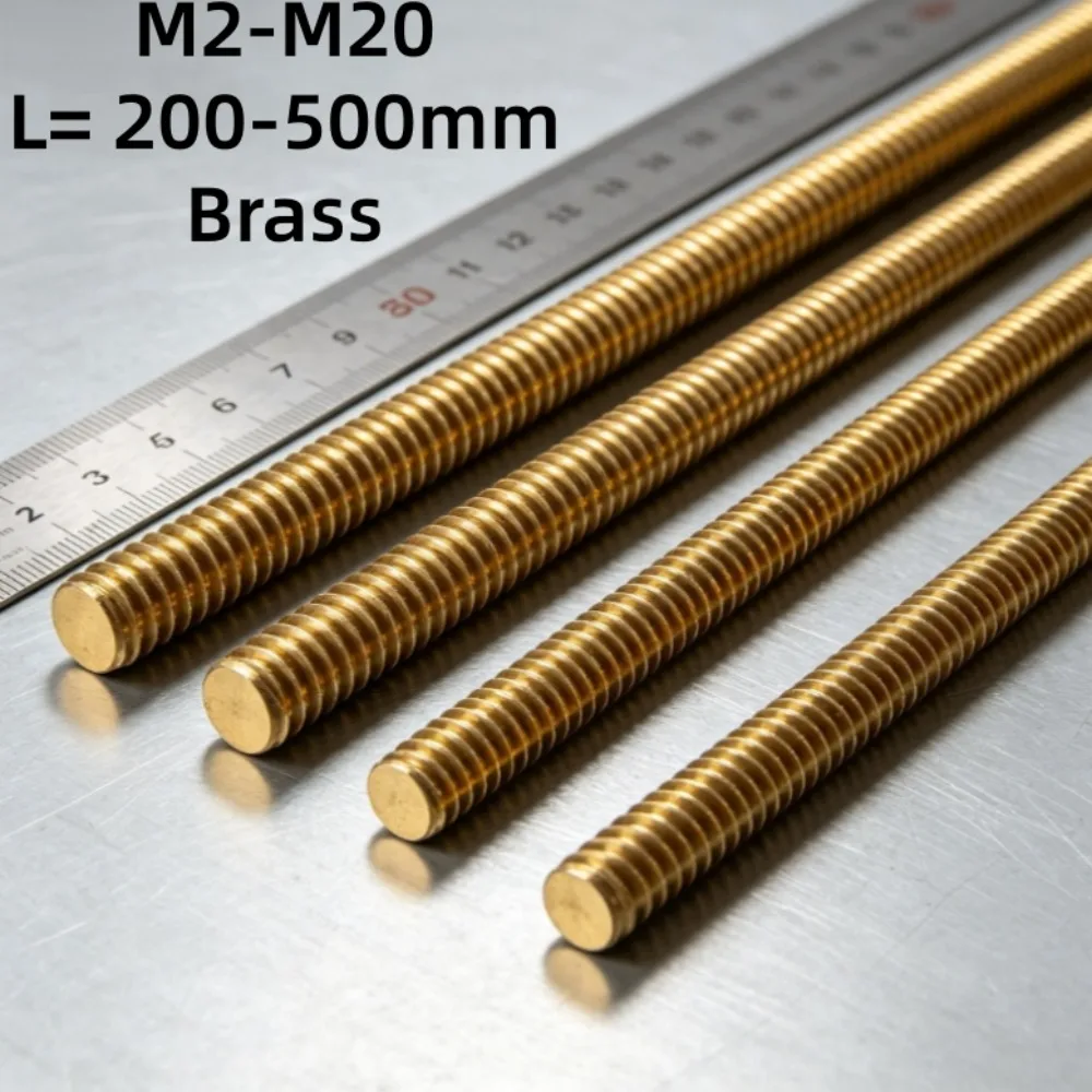 Metric Brass Full Threaded Rod M2 M2.5 M3 M4 M5 M6 M8-M20 Pure Brass Thread Stud Bar Fully Thread Shaft Length 200mm-500mm