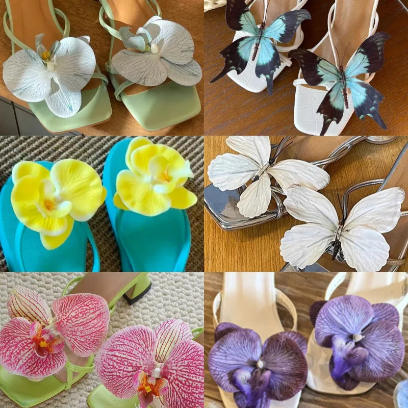 A Pair Of Thai Fairy Butterfly Flower Shoe Buckles Phalaenopsis Shoe Flower Sandals Accessories Seaside Simulation Buckles Decor image 6