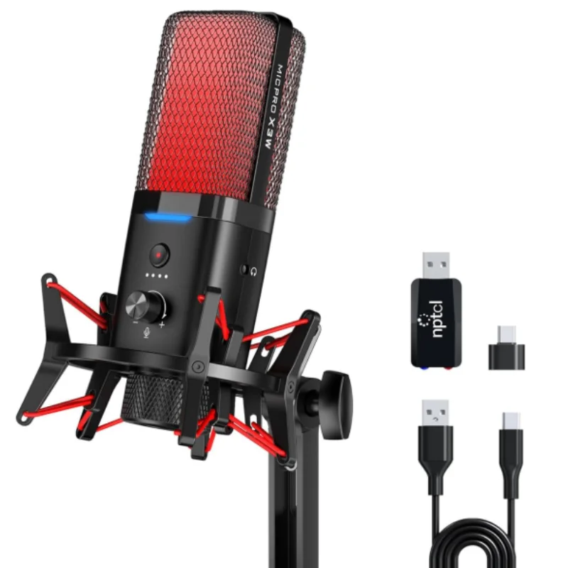 

NPTCL Wireless USB Microphone for iPhone PC - RGB Gaming Mic Wired/Wireless Microphone 48Khz Studio Sound