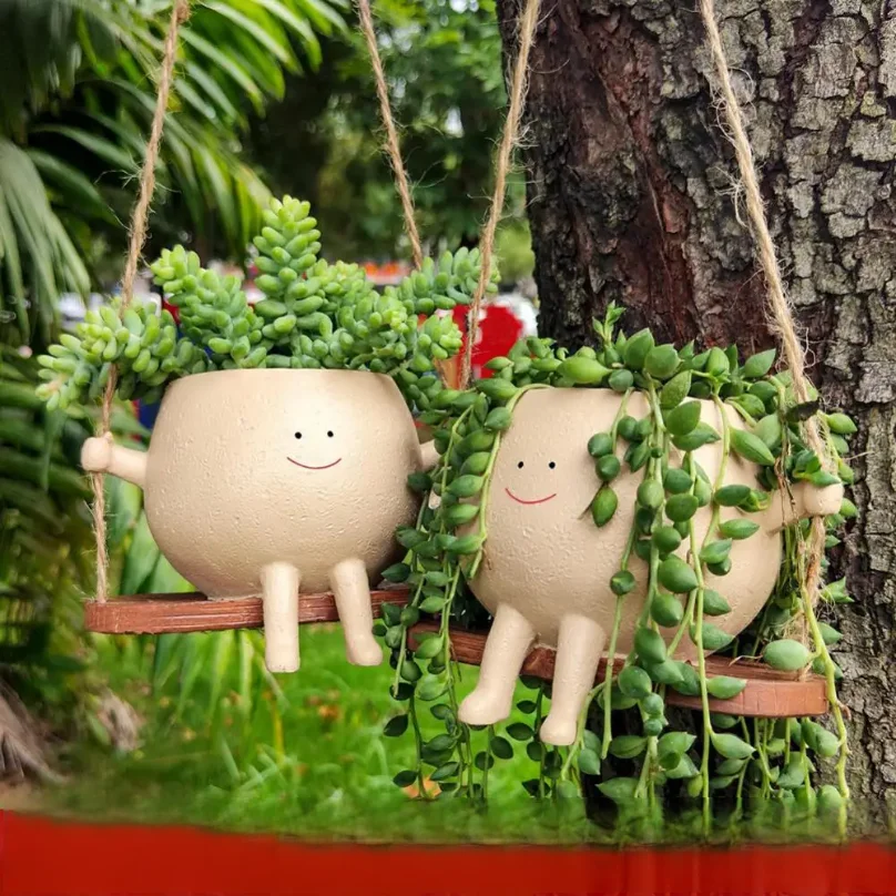 Swing Flower Container Resin Cartoon Flowerpot Creative Wall Hanging Head Planter Multifunctional Home Garden Patio Accessories