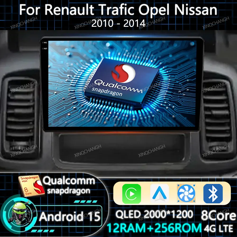 Android 15 rádio do carro carplay auto para renault trafic nissan primastar opel vivaro 2010 2011 2012 2013 2014 qled gps unidade principal bt