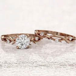 European and American new niche tree branch inlaid zircon women's double-layer ring
