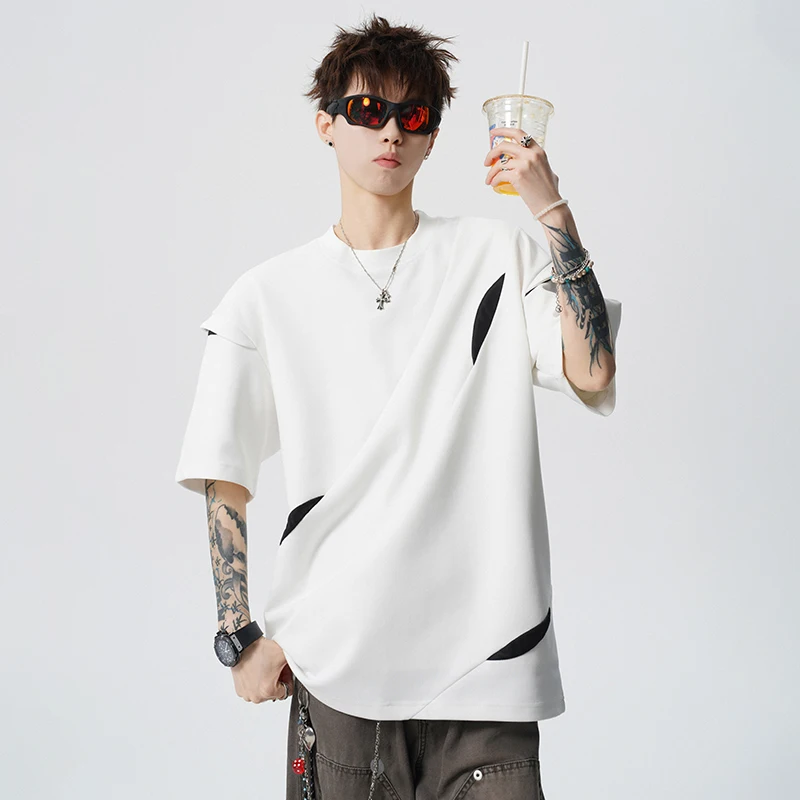 Deconstructed Patchwork and Color Blocking A Loose Fitting Heavyweight Summer Top with American High-Street Style
