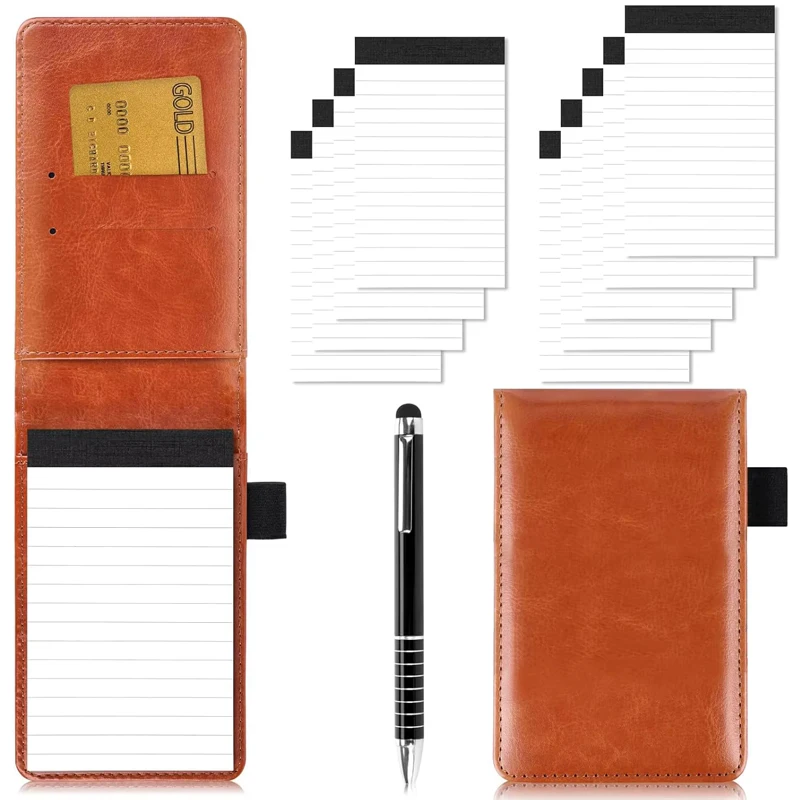 A7 Pocket Planner with Leather Cover, Small Notebook & Memo Notepad, Business Diary for Office & School Stationery