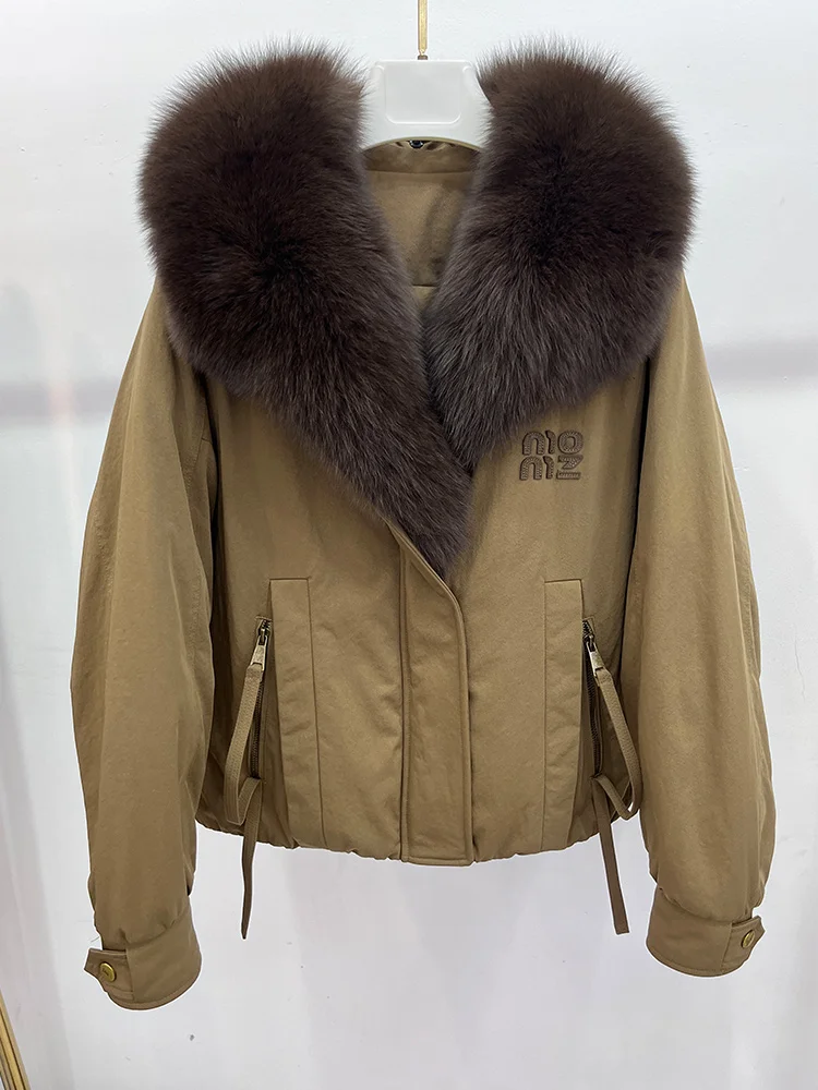 2025 패션 신상 겨울 여성 파카 구스 다운 재킷 천연 리얼 폭스 퍼 칼라 두꺼운 따뜻한 럭셔리 루즈 코트