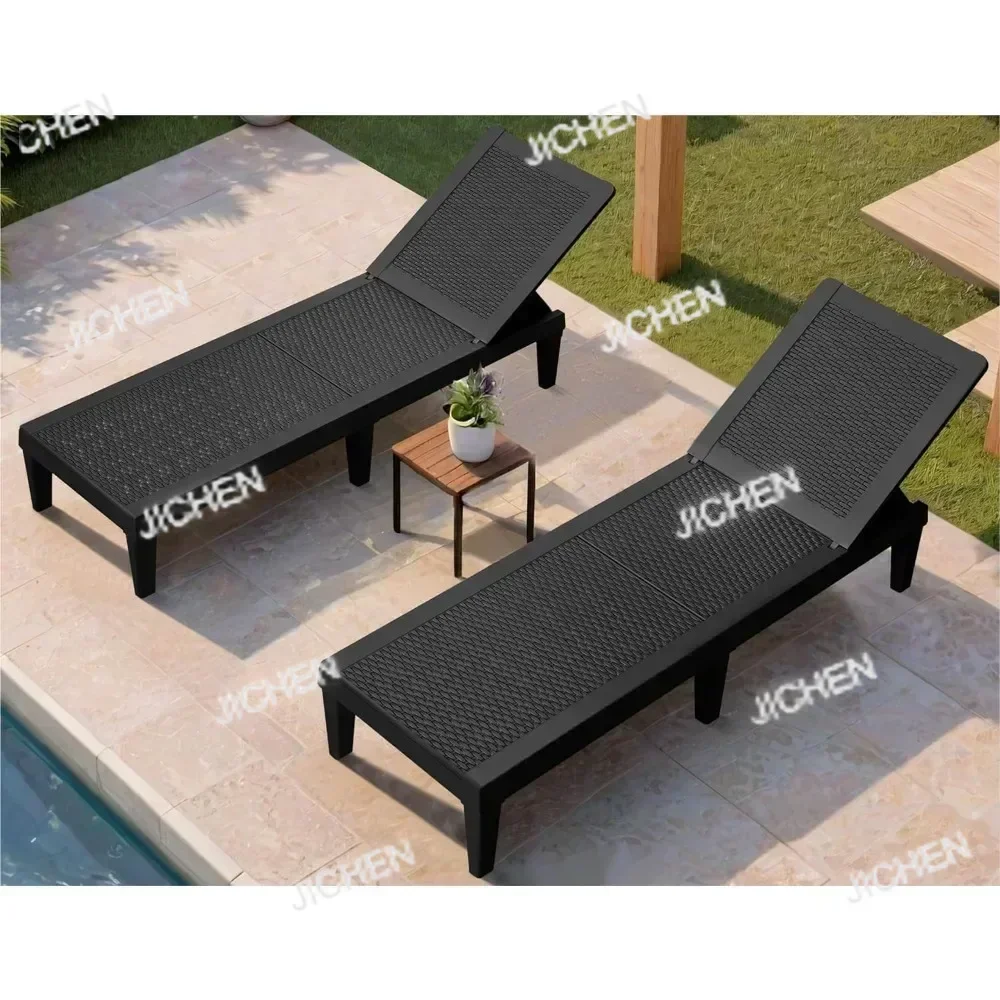 

RJC Outdoor Chaise Lounge Chairs Set of 2 with 5-Position Adjustable Backrest,Waterproof PE Sun Loungers for Garden Pool Beach P