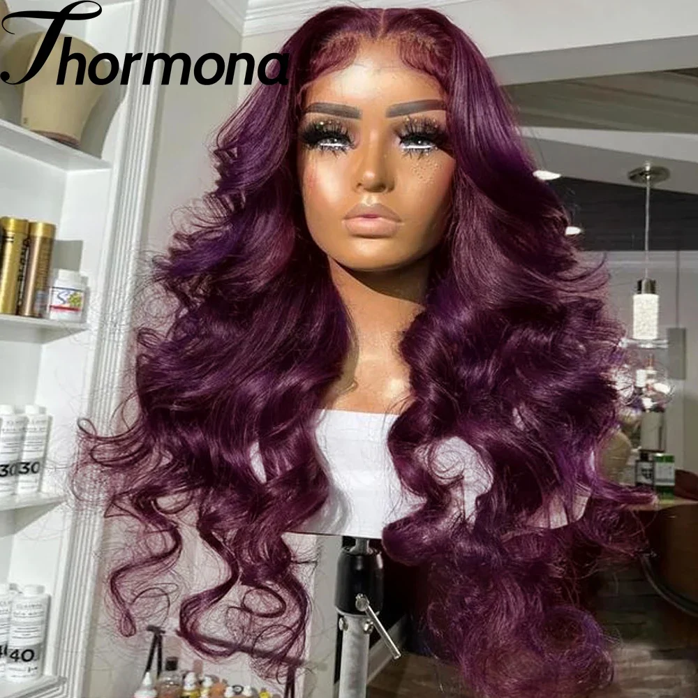 

Dark Purple Lace Front Wigs Sythetic Body Wave Deep Burgundy Lace Front Wigs Grape Purple Glueless Wigs 180% Density for Women