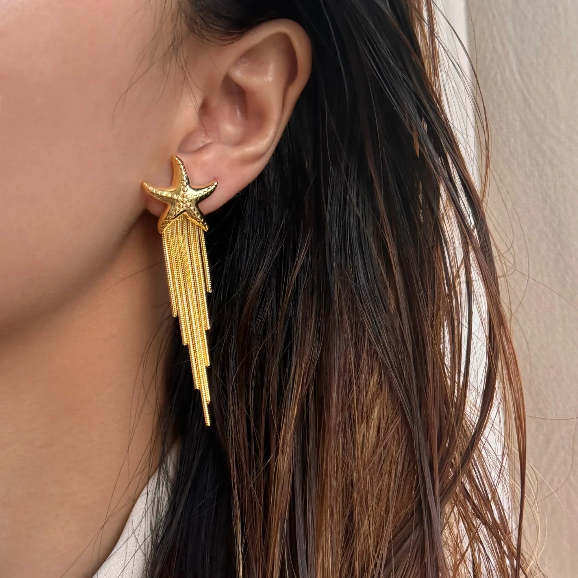 

DASEIN Summer New Starfish Tassel Drop Earrings Hypoallergenic Stainless Steel Gold Plated Lady Jewelry Accessories