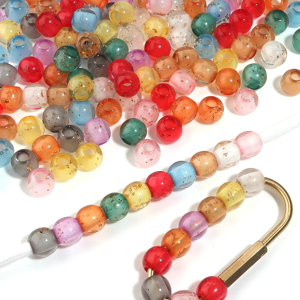 20 Stück Goldfolienmuster Großloch-Harzperlen Transparente Bunte Runde Lose Abstandsperlen für Schmuckherstellung DIY-Zubehör – Detail 5