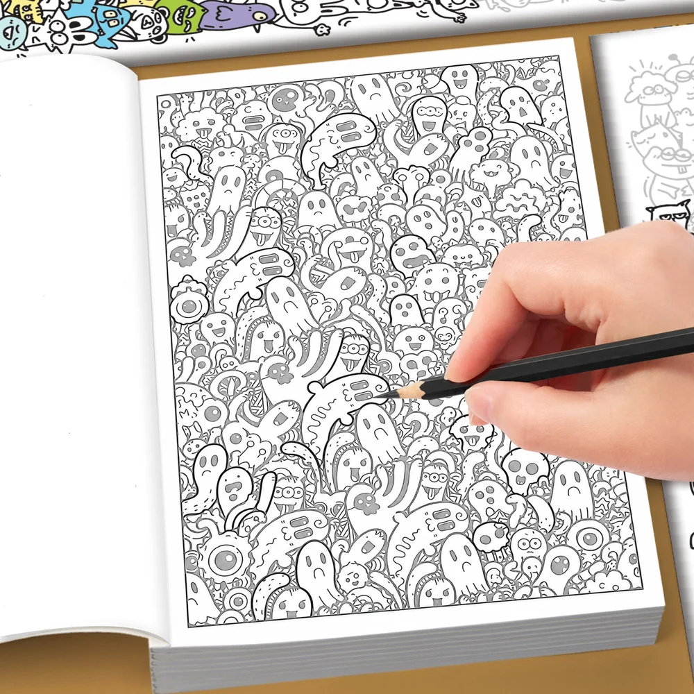 28-Page Adults & Teens Trace and Color Book Cute Monster Doo