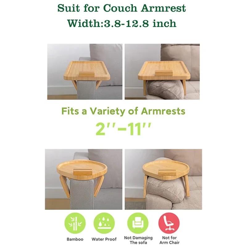 Foldable Couch Tray With 360° Rotating Phone Holder Bracket Armrest Sofa Clip On Side Table Snacks Drinks Remote Control Rack