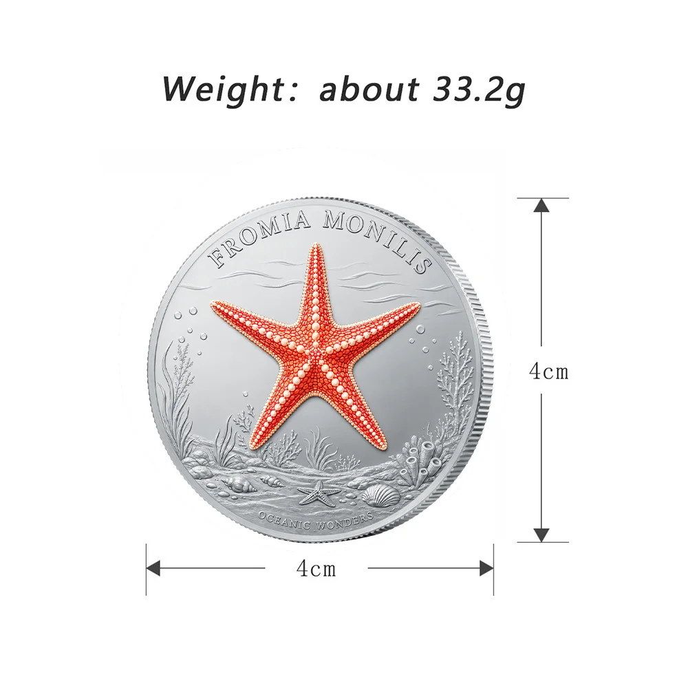 1oz .999 Fine Copper Fromia Monilis Coin Oceanic Wonders Color Print Starfish Silver Tone Reeded Edge Compass Back Collectible