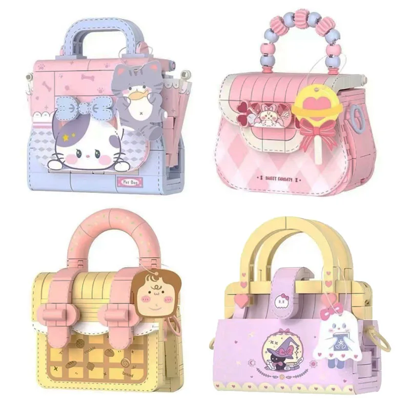 

Lovely Handbag Building Block 4 Types Creative DIY Mini Cute Kawaii Cartoon Bag Assemble Bricks Toys Birthday Gift For Girl Kids