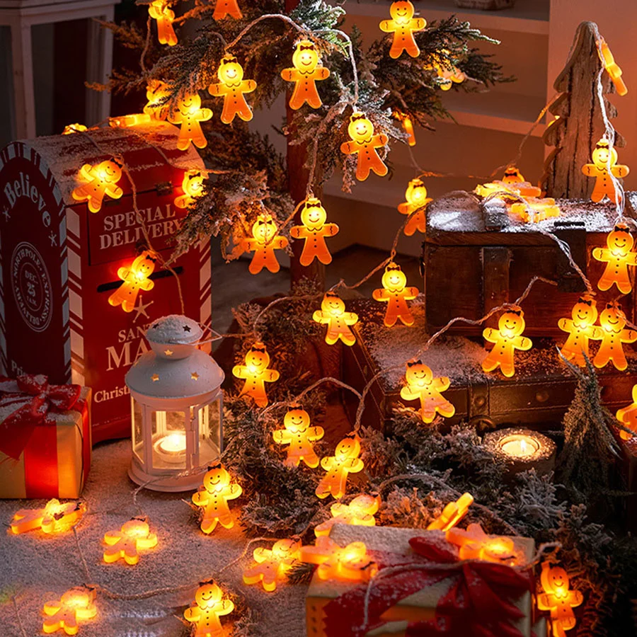 20/40 führte Weihnachts girlande Licht Lebkuchen Lichterketten batterie betriebene süße Männer Lichterkette für Weihnachts baum Dekor