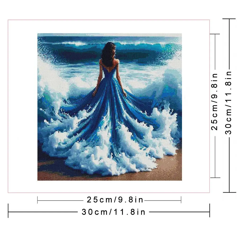 Huacan Diy Diamond Mosaic Evening Dress Woman Full Diamond Painting Seaside Scenery Home Decorative Rhinestones