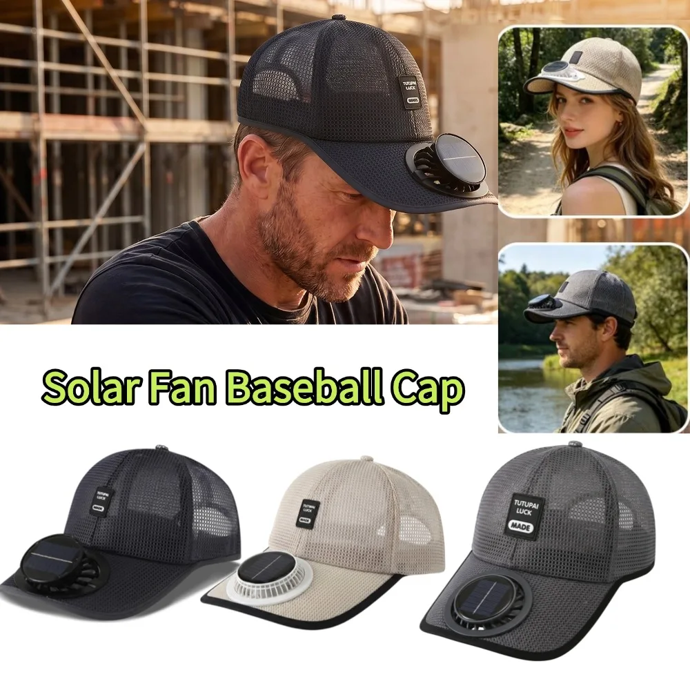 Unisex Solar Powered Fan Cap Fishing Cap Rechargeable Breathable Cooling Mesh Cap Hat for Summer Travel Outdoor Sports Caps