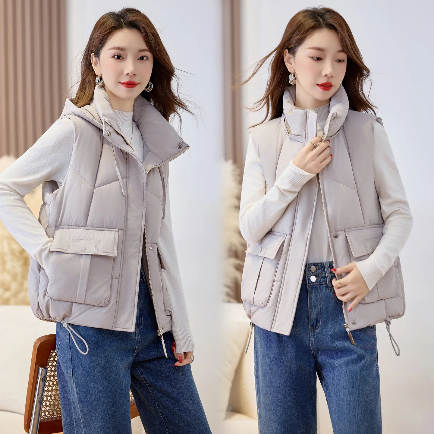 

Removable Hat Cotton Vest Women Autumn Winter Korean Loose Short Down Cotton Vest Sleeveless Jacket Female Waistcoat Outerwear