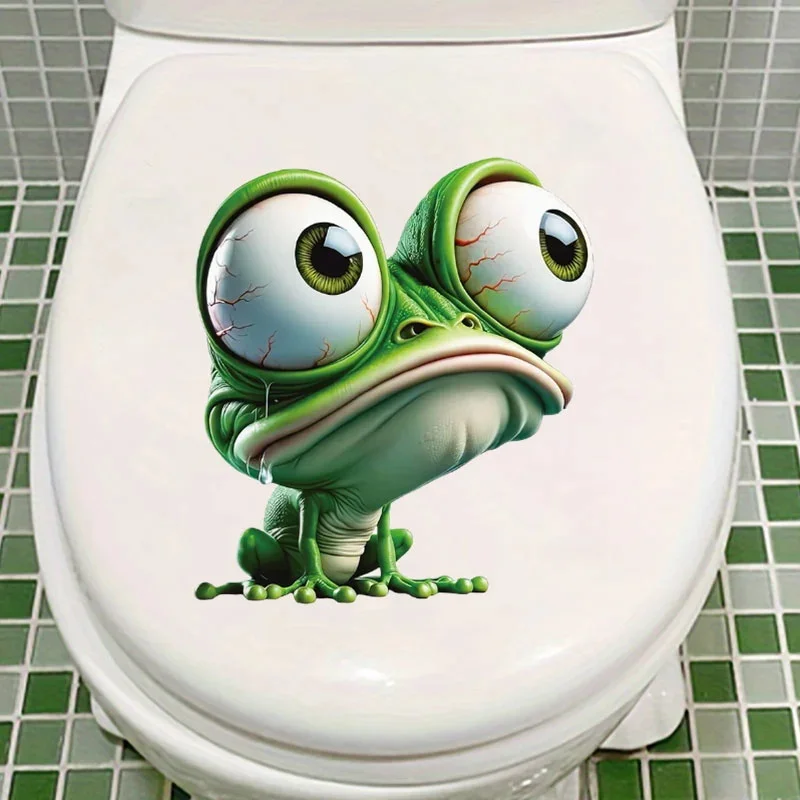 MT1153# Cartoon Frog Toilet Sticker - Self-Adhesive Waterproof Bathroom Decal Toilet and Home Decor Car Decals Self-Adhesive