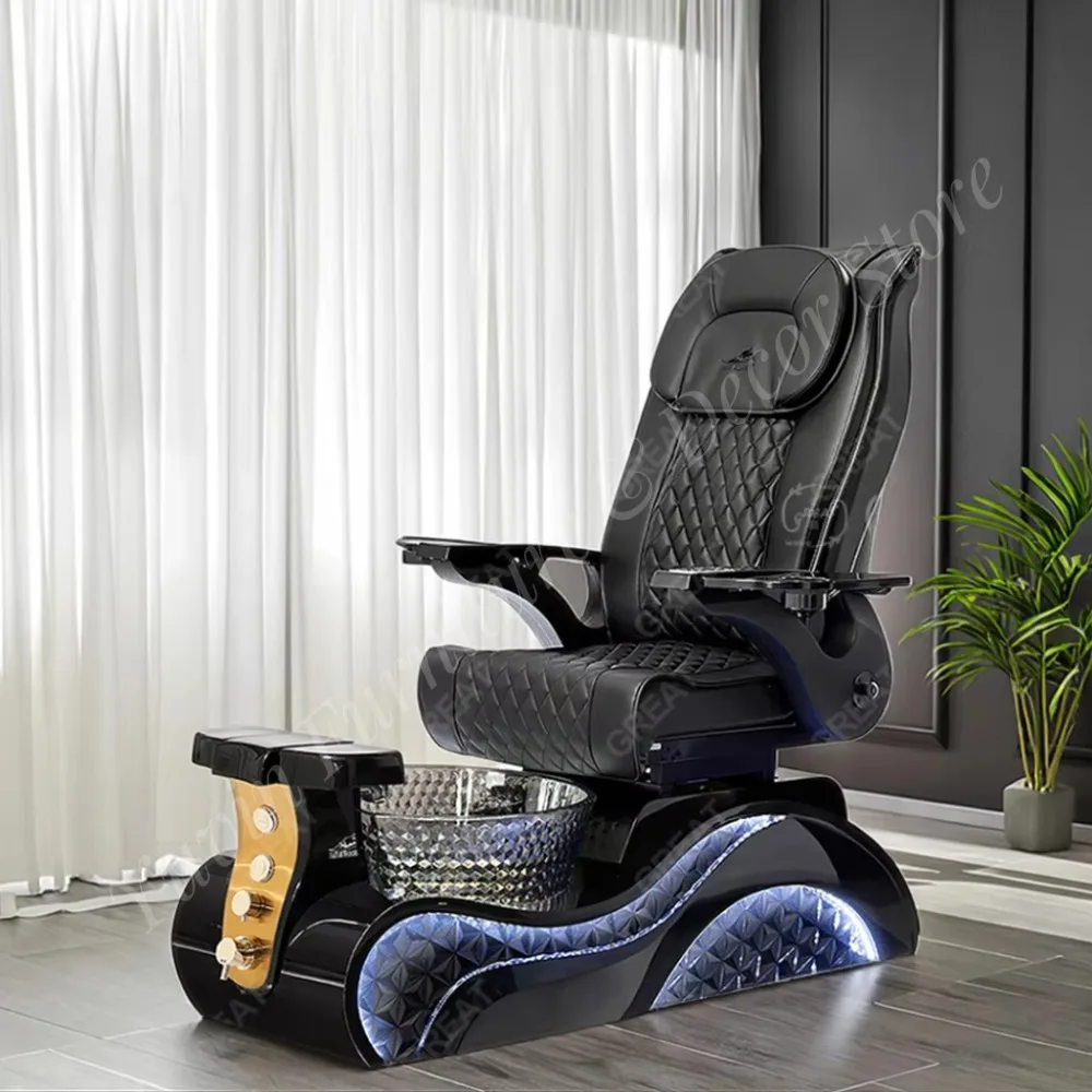 Nail Salon Furniture Equipment Black Golden Electric Reclining Massage Manicure Foot Spa Luxury Pedicure Chairs With Led Lights