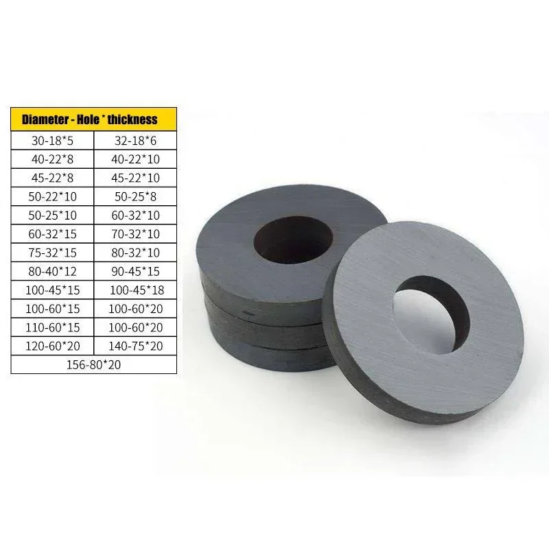 40x8 50x10 60x10 70x10 80x10 90x15mm Black Circular Ring Magnet Ferrite Magnets with Hole Speaker Magnetic Ring Permanent Magnet