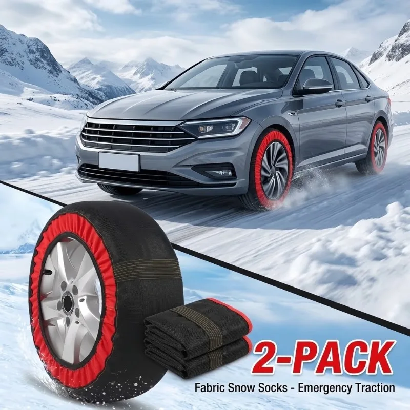 2Pcs Fabric Textile Tire Snow Socks Anti-Skid Wheel Chains Emergency Traction Device For Car SUV Truck Winter Safety With Gloves