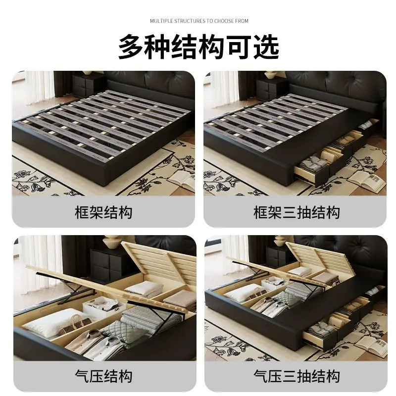 Doppelbett aus Leder im Retro-Stil