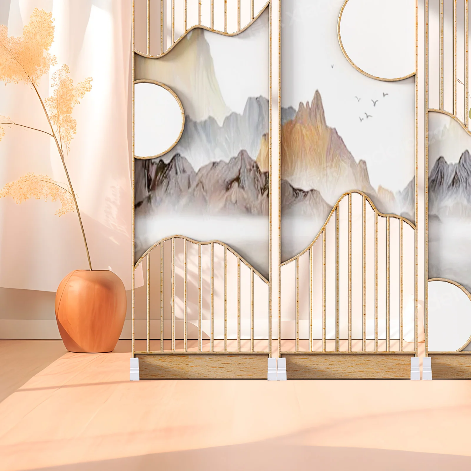 

2pcs Folding Room Divider Base Freestanding Wooden Screen Feet Removable Partition Stand for Privacy Panel Decor