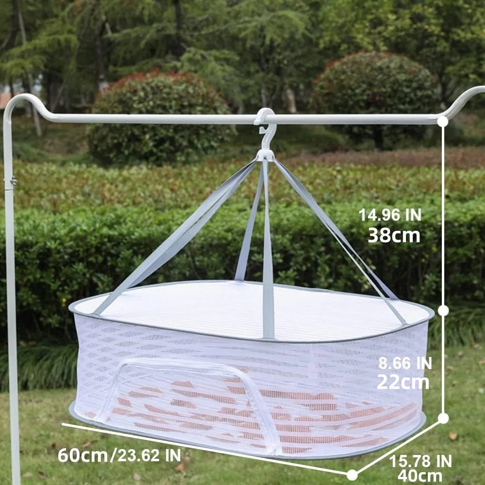 Layers Food Drying Net Mesh Bag Anti-mosquito Folding Dry Rack Hanging Basket Herb Drying Net for Flowers Buds Plants Organizer