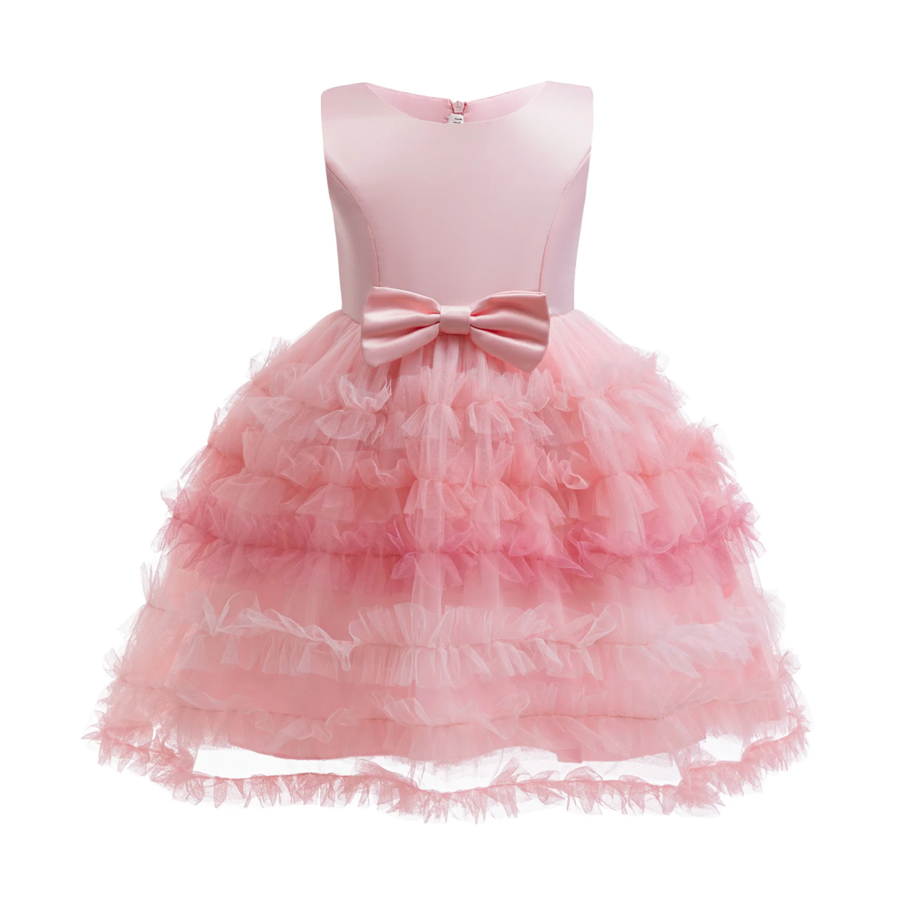 

Pink Elegant Girl Princess Dress Sleeveless Bow Gown For Kids Party Birthday Wedding First Communion Formal Dress Up Clothes